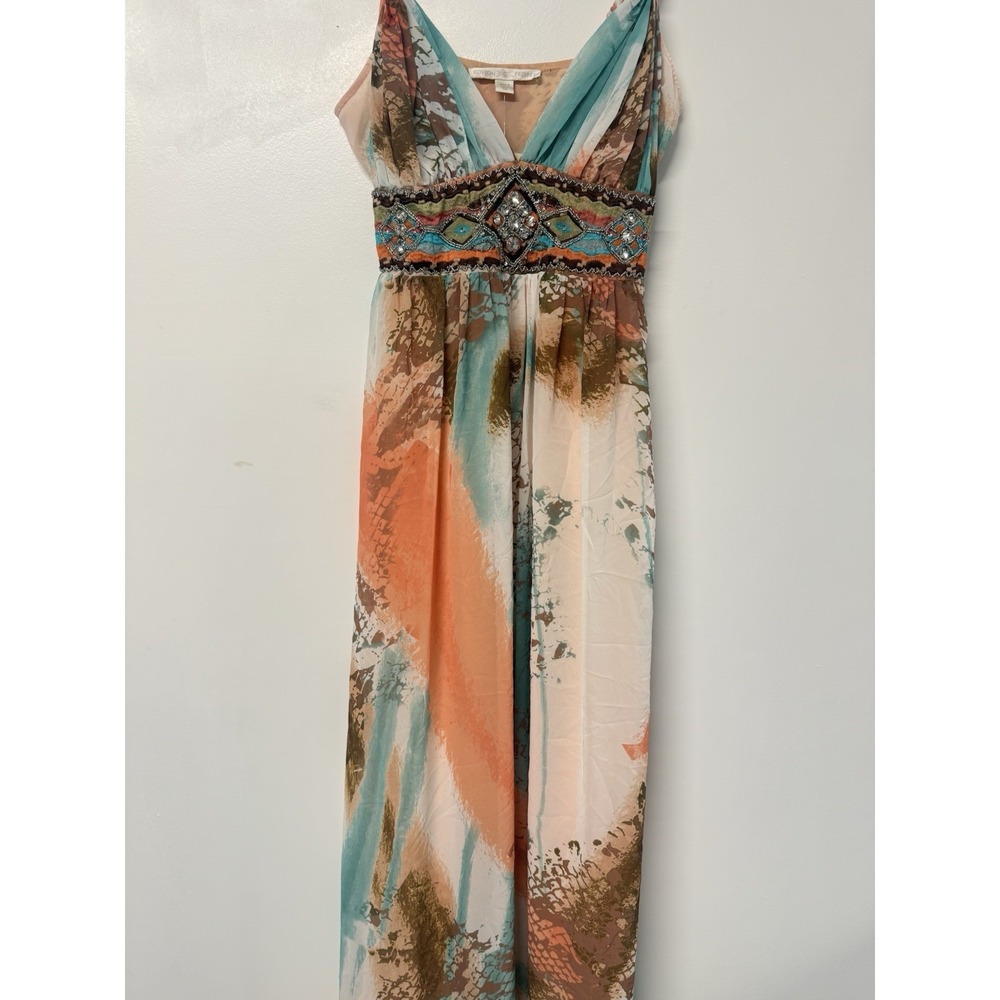 New BOSTON PROPER Multicolor  Embellished Waist Halter Maxi Dress Size 2  #28 - Picture 3 of 12